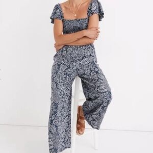 Madewell Lucie Smocked Wide-leg Jumpsuit: Parsley | Size 00 XS